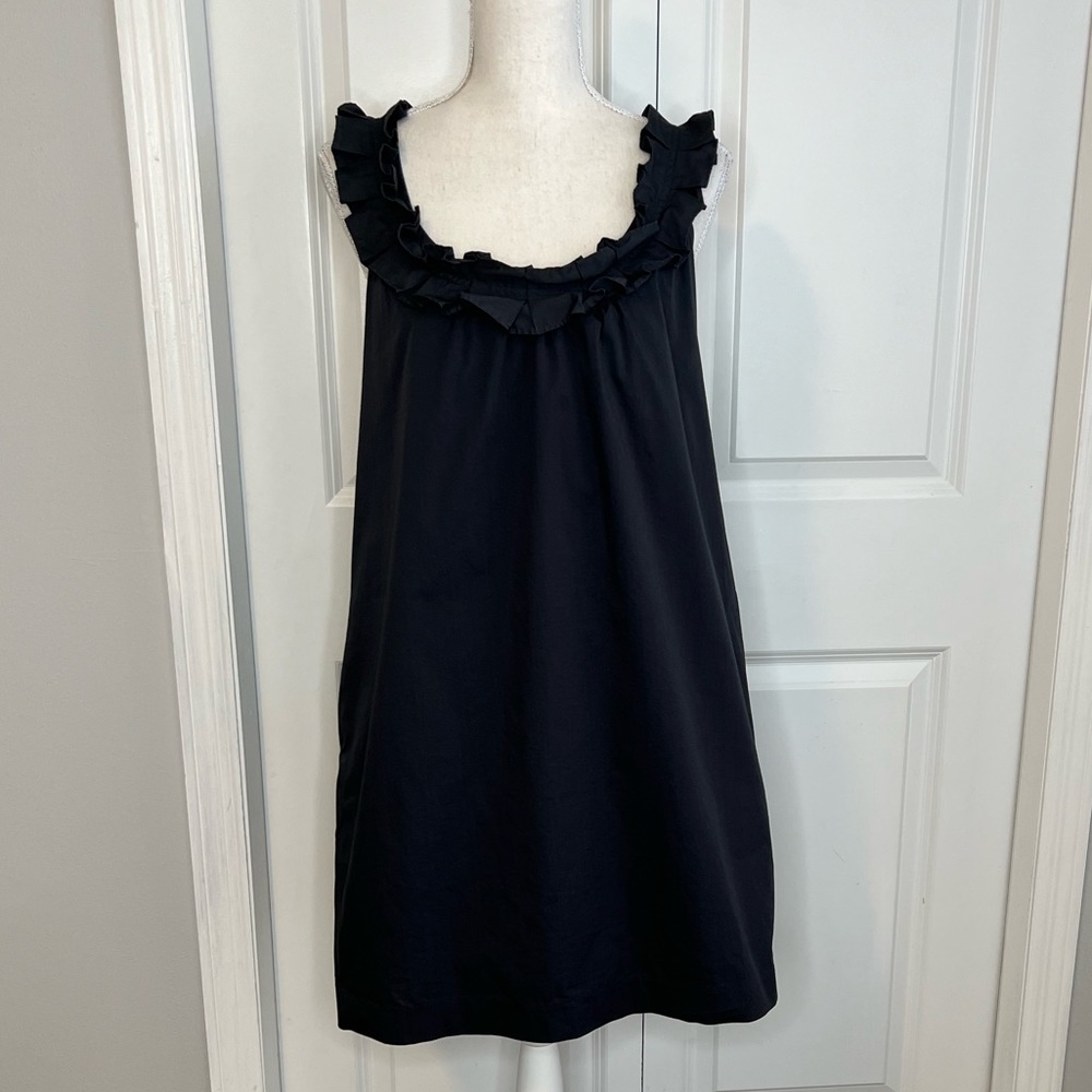 Fei Dark Grey Carambola Short Shift Dress Ruffle Collar Anthropologie 10 Summer